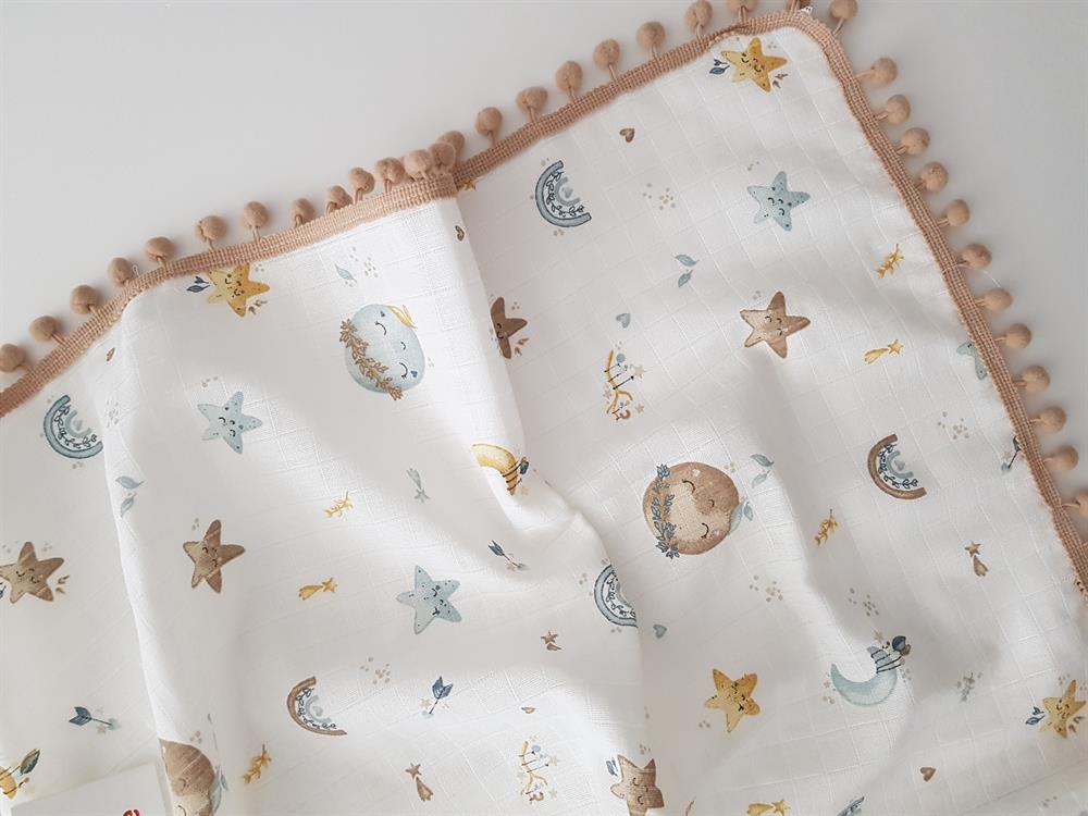 Dolunay Ponponlu Müslin Bebek Battaniyesi 85x90