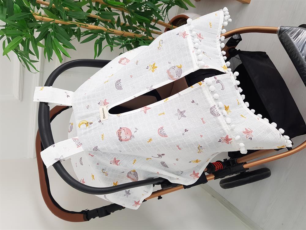 Dolunay Ponponlu Bebek Puset Örtüsü