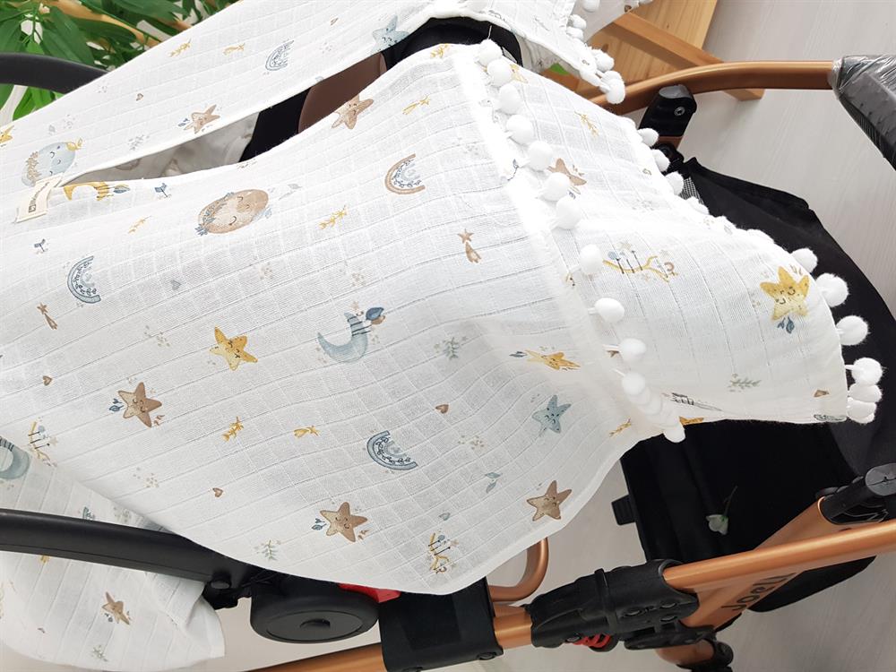 Dolunay Ponponlu Bebek Puset Örtüsü