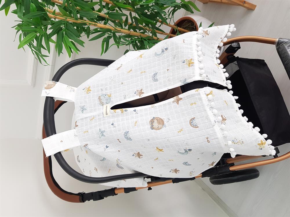 Dolunay Ponponlu Bebek Puset Örtüsü