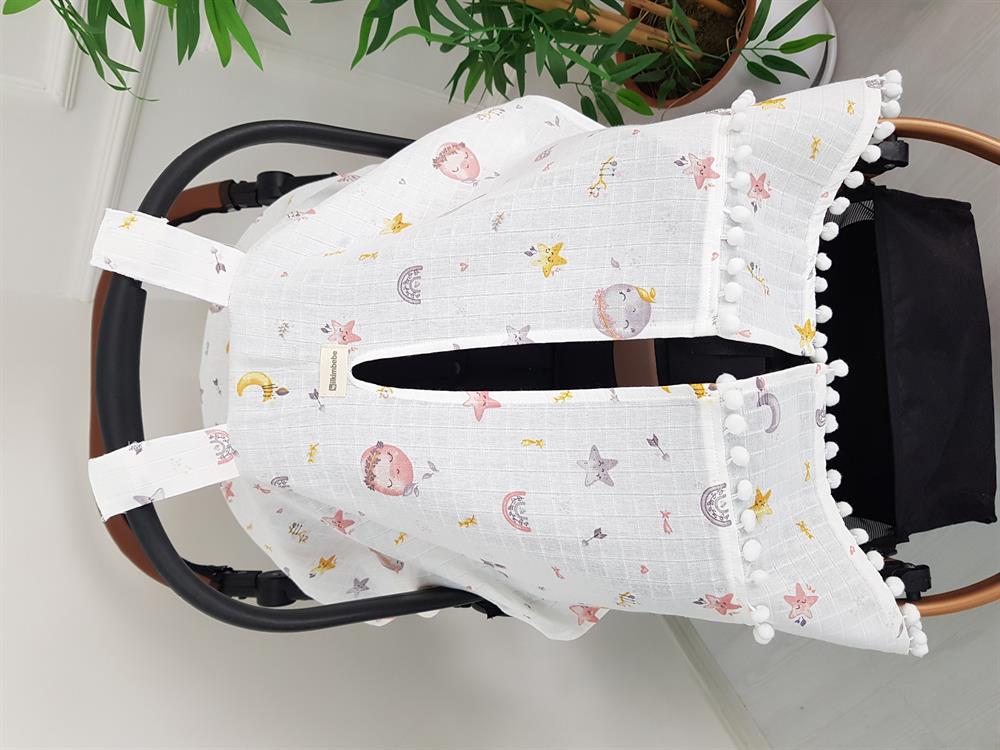 Dolunay Ponponlu Bebek Puset Örtüsü