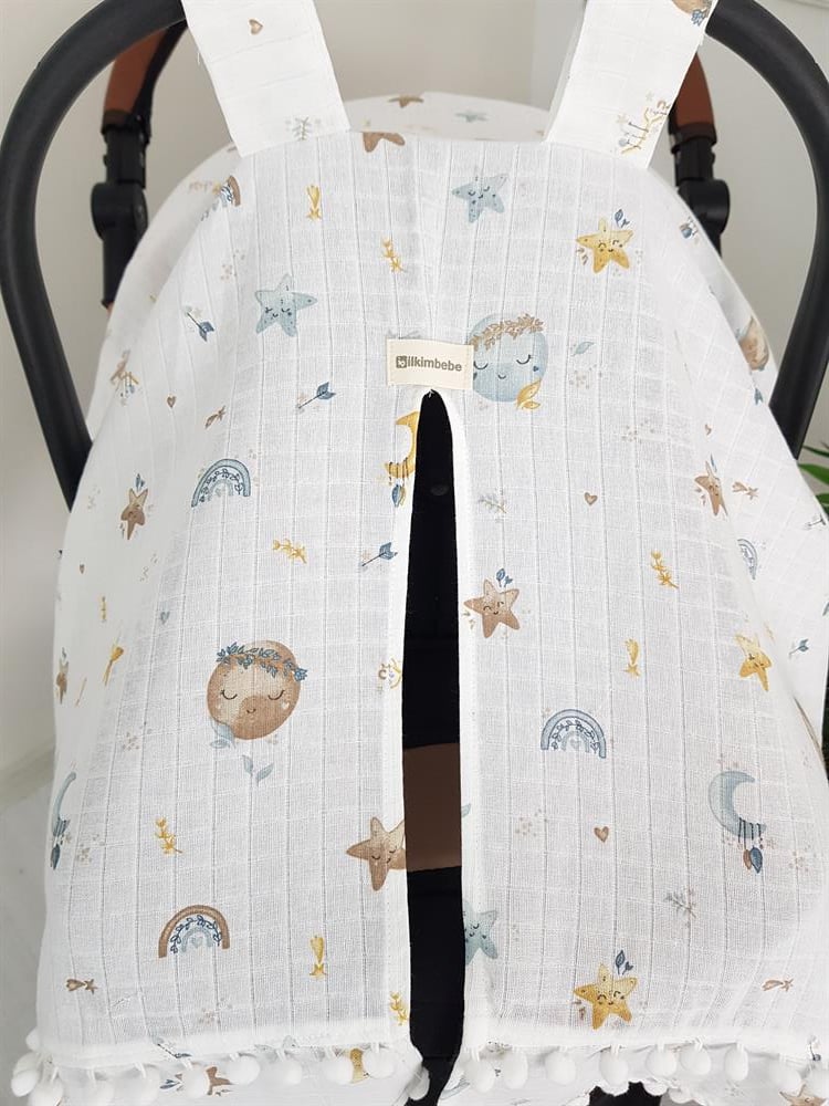 Dolunay Ponponlu Bebek Puset Örtüsü