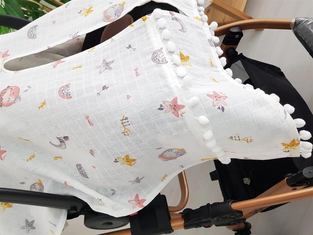 Dolunay Ponponlu Bebek Puset Örtüsü