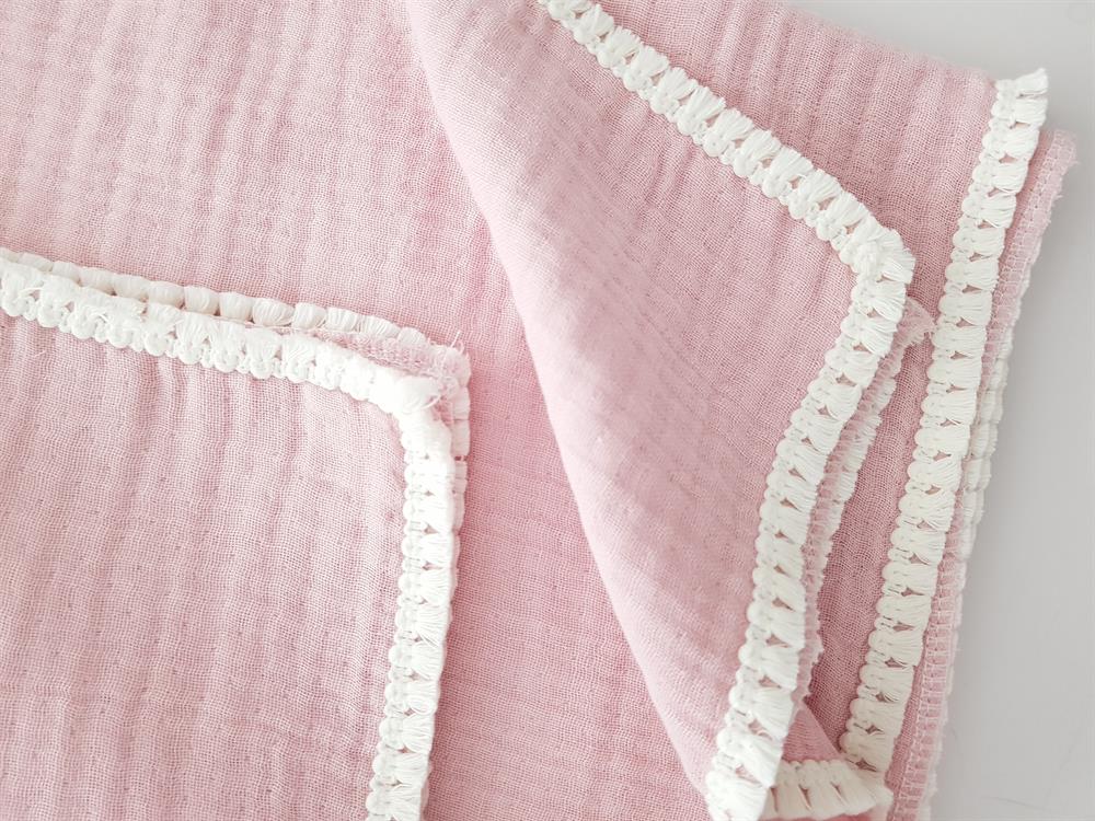 4 Katlı Püsküllü Müslin Bebek Battaniyesi 100x100