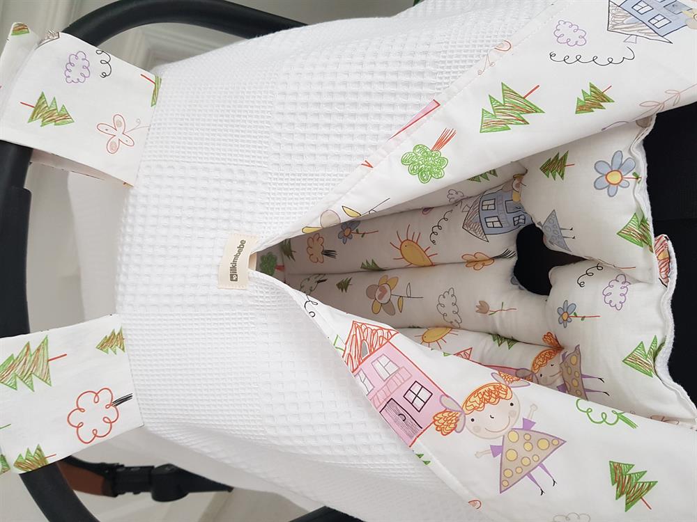 Ev Desenli Çift Taraflı Bebek Puset Örtüsü , Puset Minderi