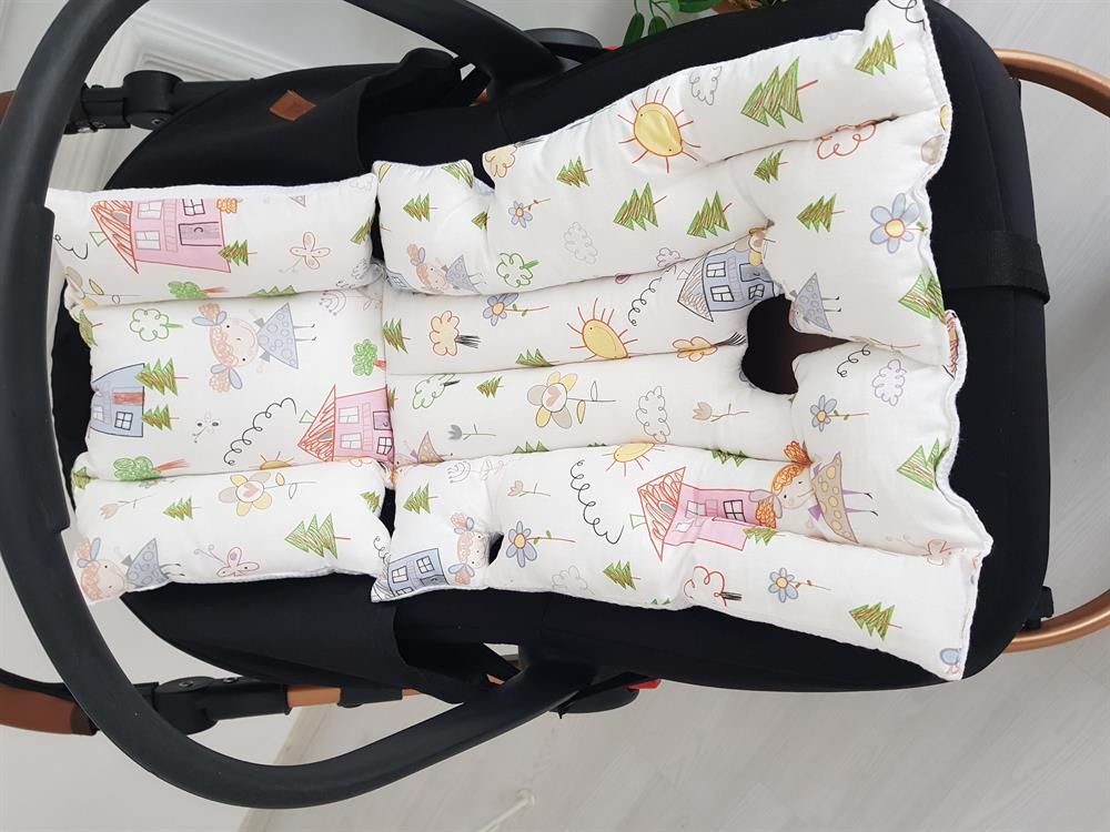 Ev Desenli Çift Taraflı Bebek Puset Örtüsü , Puset Minderi