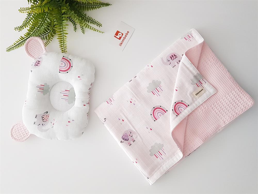 Filli Pikeli Bebek Battaniyesi ve Kulaklı Yastık Seti 85x90