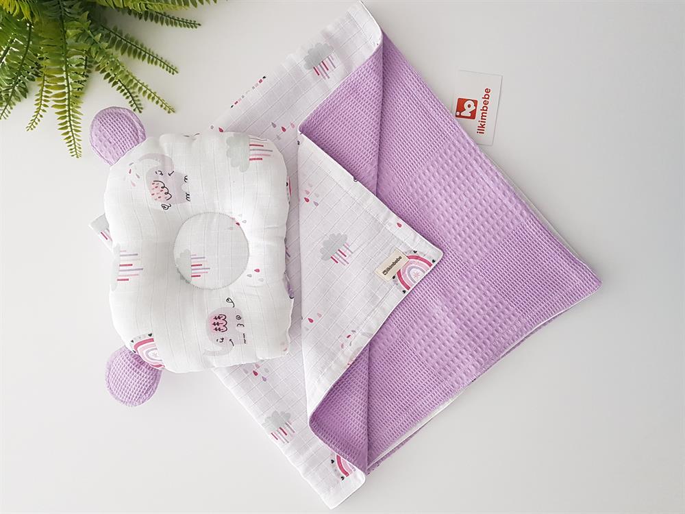 Filli Pikeli Bebek Battaniyesi ve Kulaklı Yastık Seti 85x90