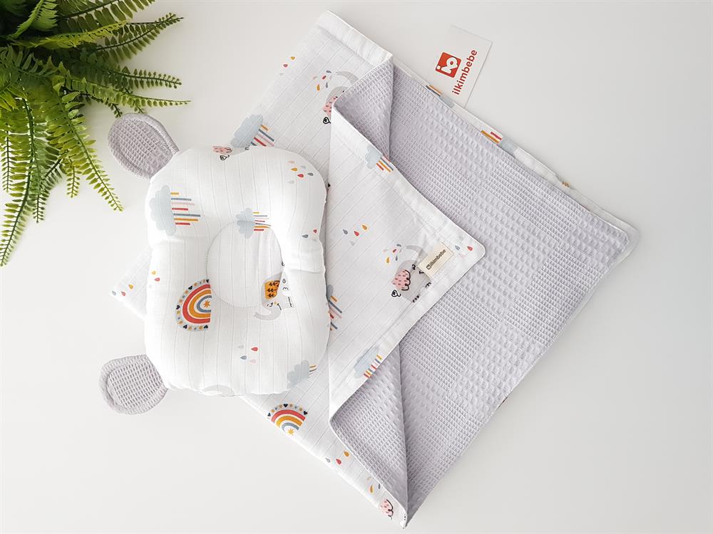 Filli Pikeli Bebek Battaniyesi ve Kulaklı Yastık Seti 85x90