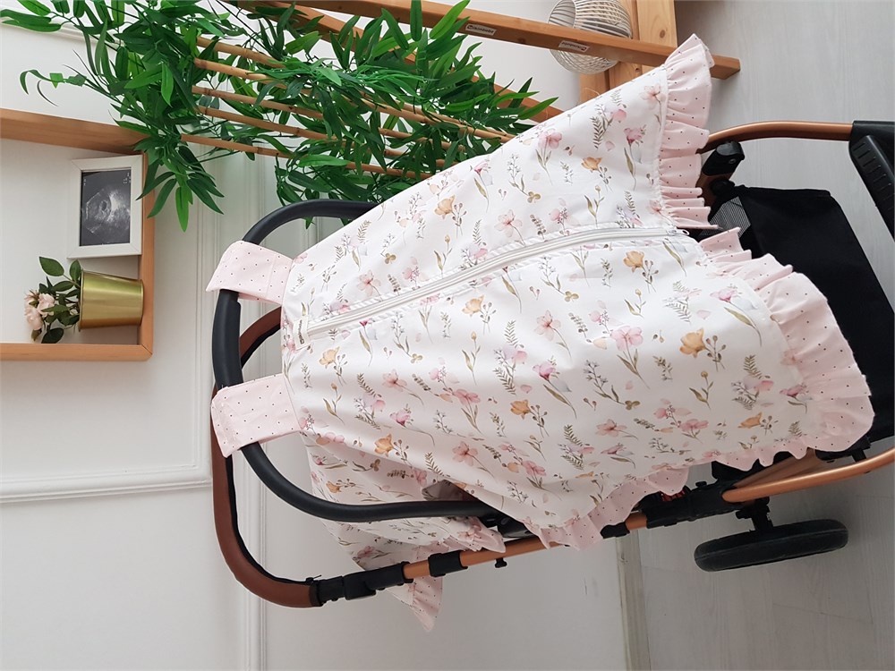Fırfırlı Çift Katlı Fermuarlı Bebek Puset Örtüsü