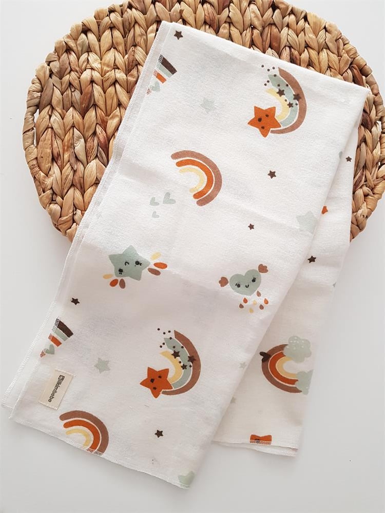 Gökkuşağı 2li Bebek Pazen-Müslin Battaniyesi 85x90 , Diş Kaşıyıcı , Emzik Askısı