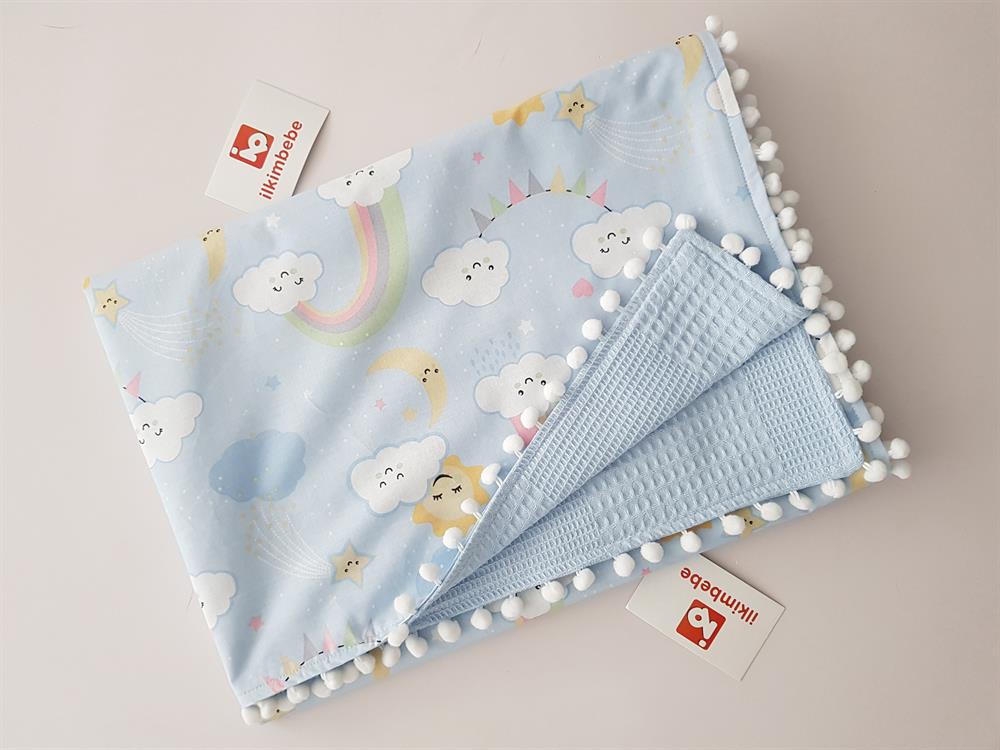 Gökkuşağı Bulut Pikeli Bebek Battaniyesi 85x90