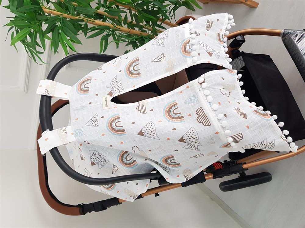 Gökkuşağı Bulut Ponponlu Bebek Puset Örtüsü