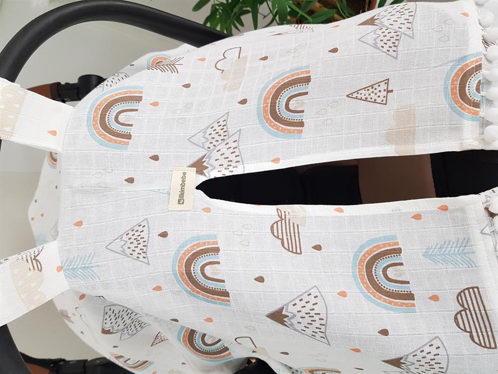 Gökkuşağı Bulut Ponponlu Bebek Puset Örtüsü