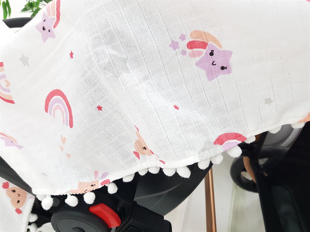 Gökkuşağı Fermuarlı Müslin Puset Örtüsü ve Minderi