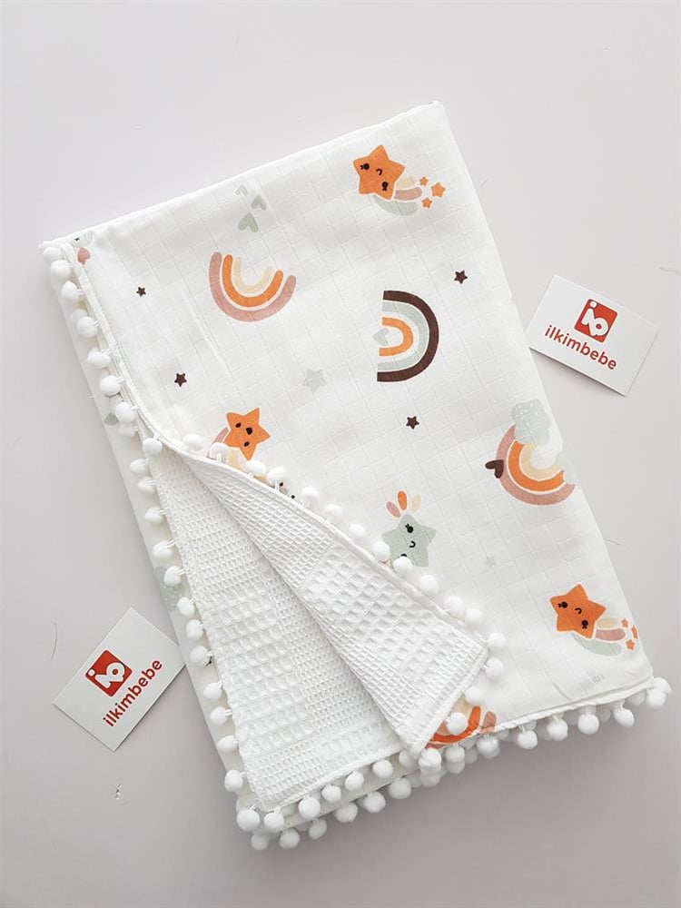 Gökkuşağı Pikeli Bebek Battaniyesi 85x90
