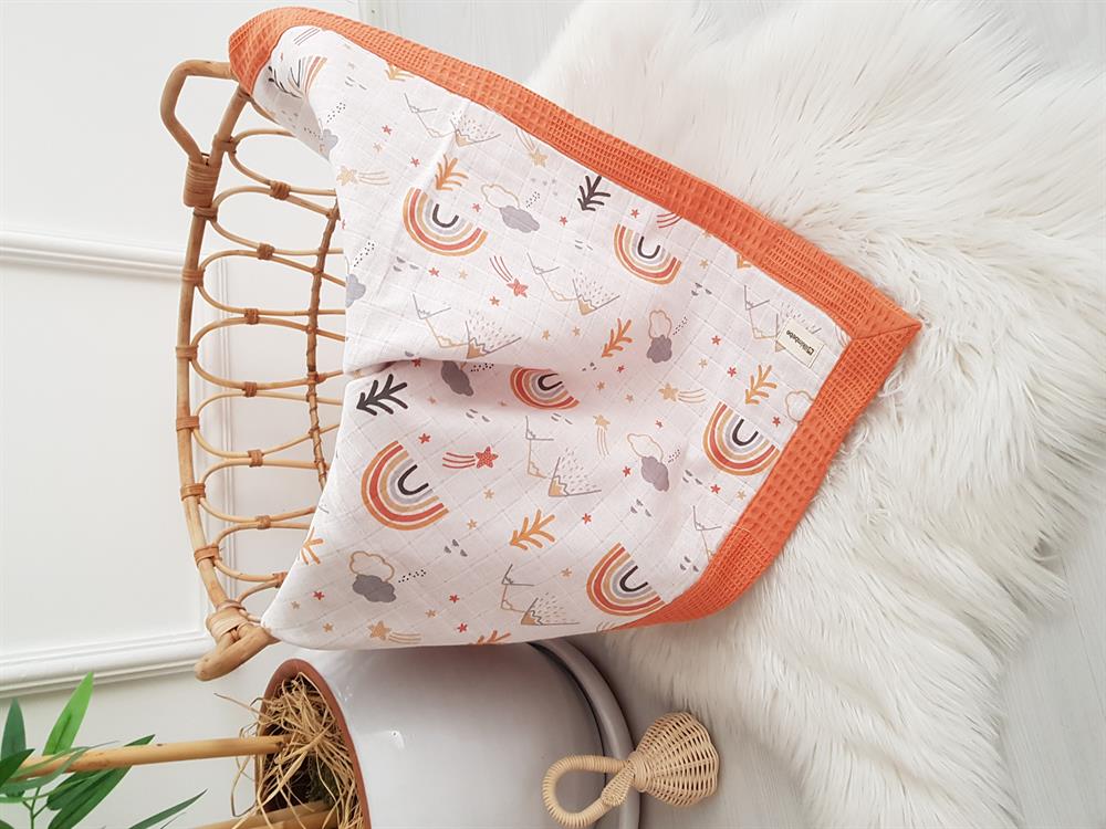 Gökkuşağı Pikeli Çift Kat Bebek Battaniyesi 85x90