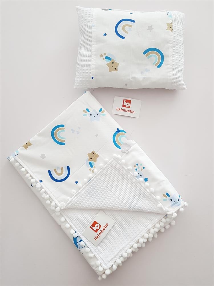 Gökkuşağı Pikeli Bebek Battaniyesi ve Yastık Seti 85x90