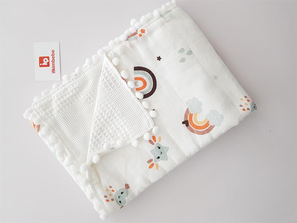 Gökkuşağı Pikeli Bebek Battaniyesi 85x90
