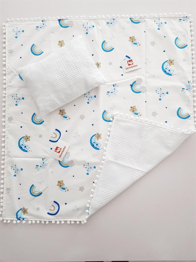 Gökkuşağı Pikeli Bebek Battaniyesi ve Yastık Seti 85x90