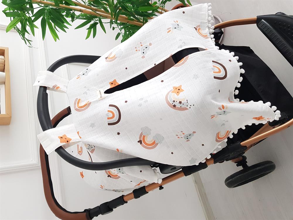 Gökkuşağı Ponponlu Bebek Puset Örtüsü