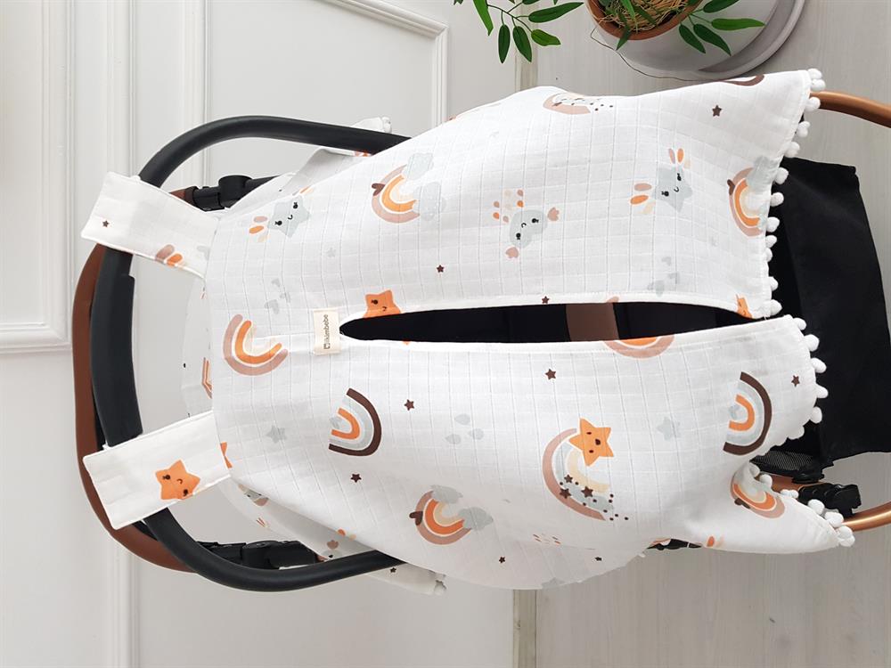 Gökkuşağı Ponponlu Bebek Puset Örtüsü