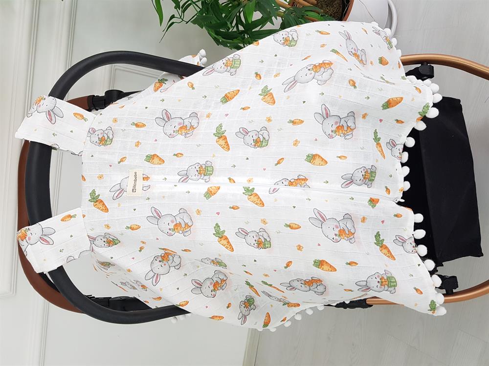 Havuçlu Fermuarlı Müslin Puset Örtüsü ve Minderi