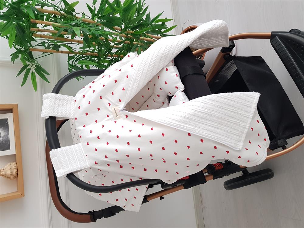 Kalpli Fermuarlı Pikeli Bebek Puset Örtüsü ve Minderi