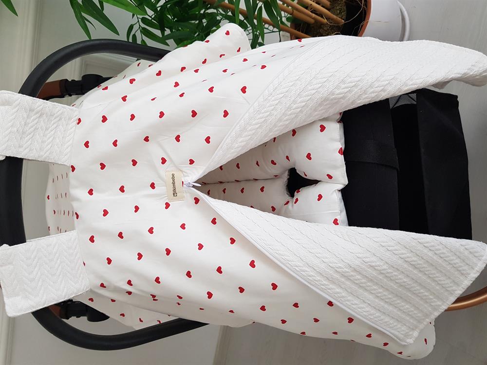 Kalpli Fermuarlı Pikeli Bebek Puset Örtüsü ve Minderi