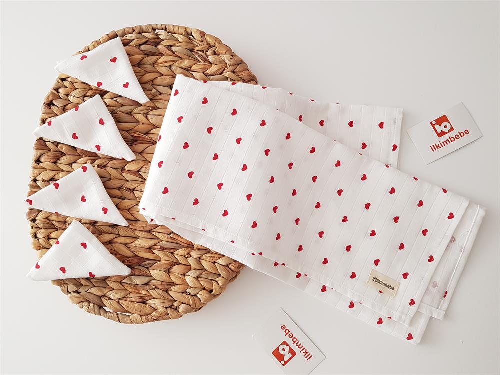 Kalpli Müslin Bebek Battaniyesi Mendil Seti 85x90