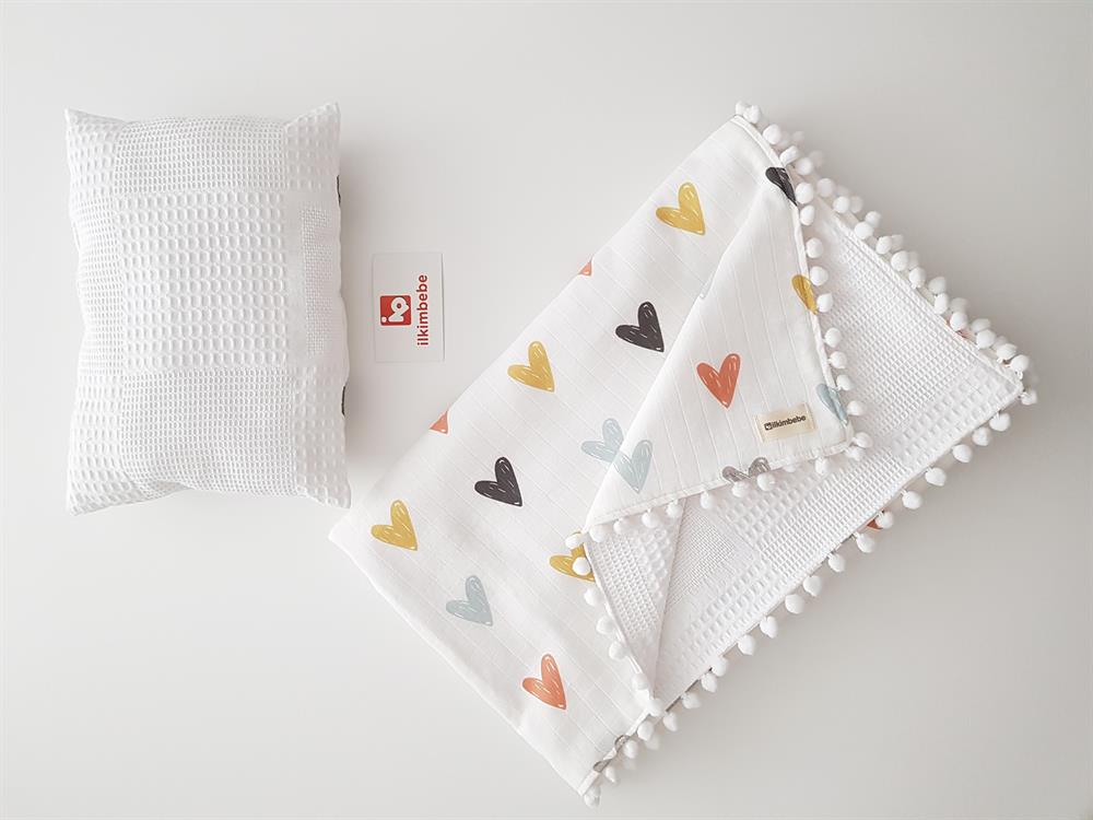 Kalpli Pikeli Bebek Battaniyesi ve Yastık Seti 85x90