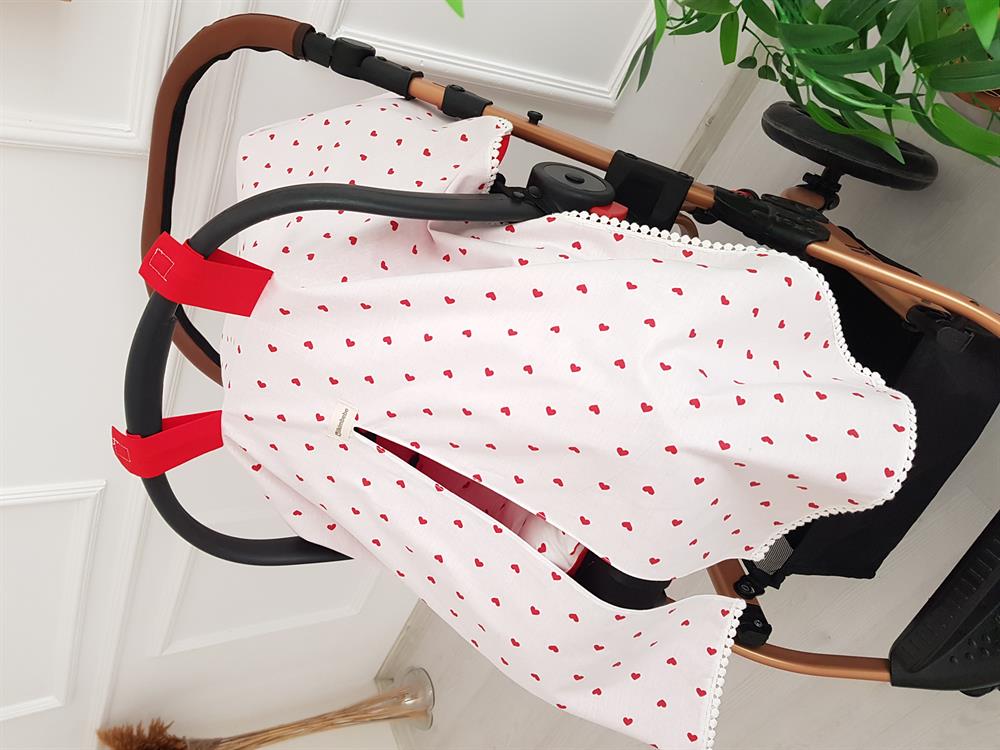 Kalpli Ponponlu Çift Taraflı Bebek Puset Örtüsü ve Minderi