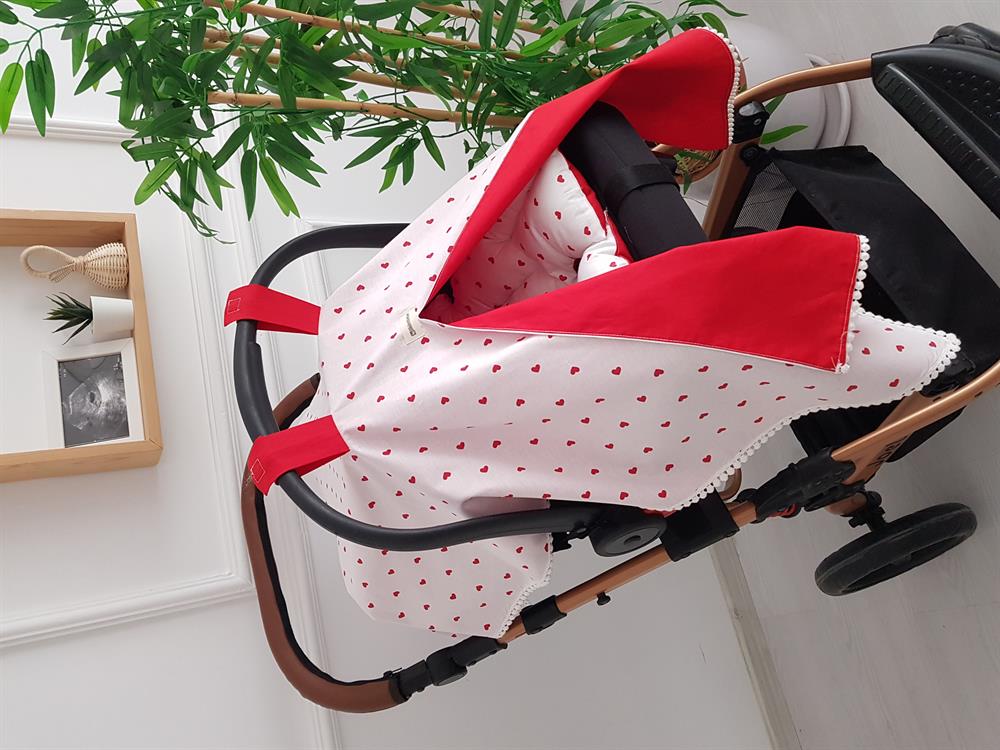 Kalpli Ponponlu Çift Taraflı Bebek Puset Örtüsü ve Minderi