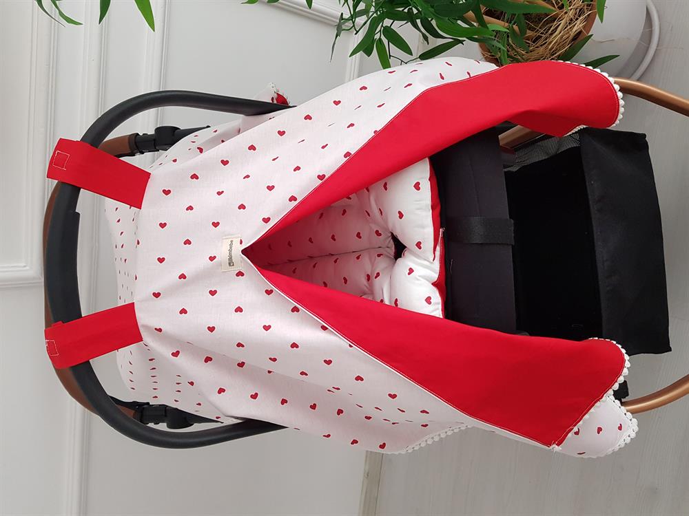 Kalpli Ponponlu Çift Taraflı Bebek Puset Örtüsü ve Minderi