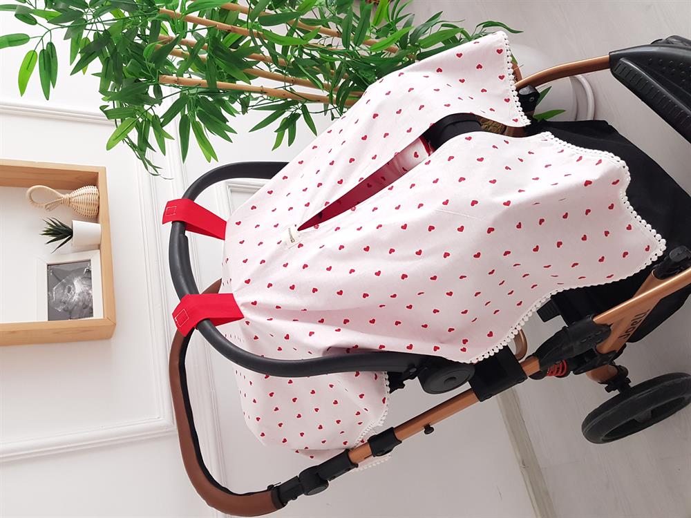 Kalpli Ponponlu Çift Taraflı Bebek Puset Örtüsü ve Minderi