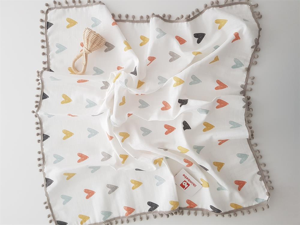 Kalpli Ponponlu Müslin Bebek Battaniyesi 85x90