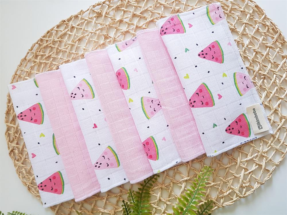 Karpuzlu 7li Müslin Bebek Ağız Silme Mendili