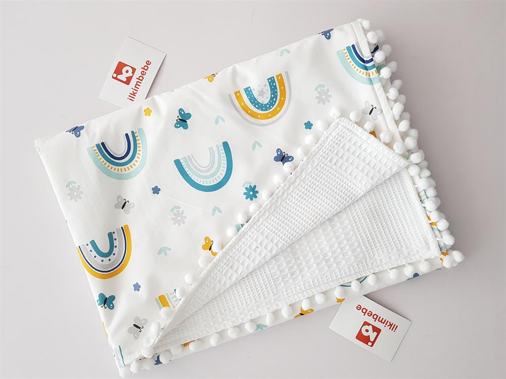 Kelebek ve Gökkuşağı Pikeli Bebek Battaniyesi 85x90