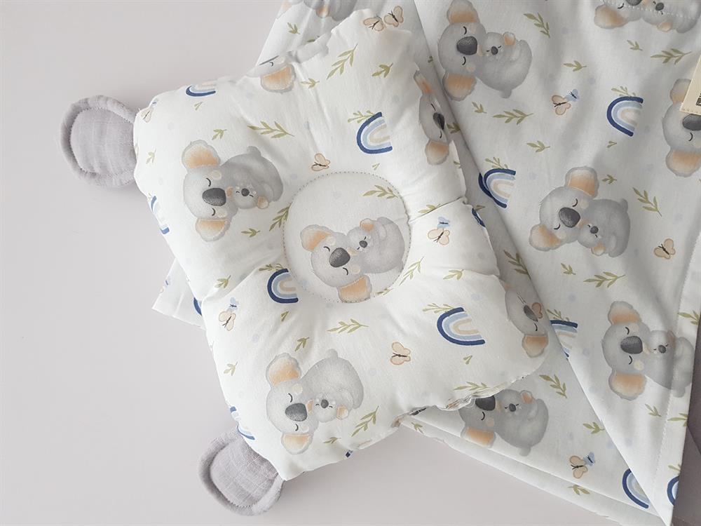Koala Battaniye Müslin Bebek Battaniyesi ve Kulaklı Yastık