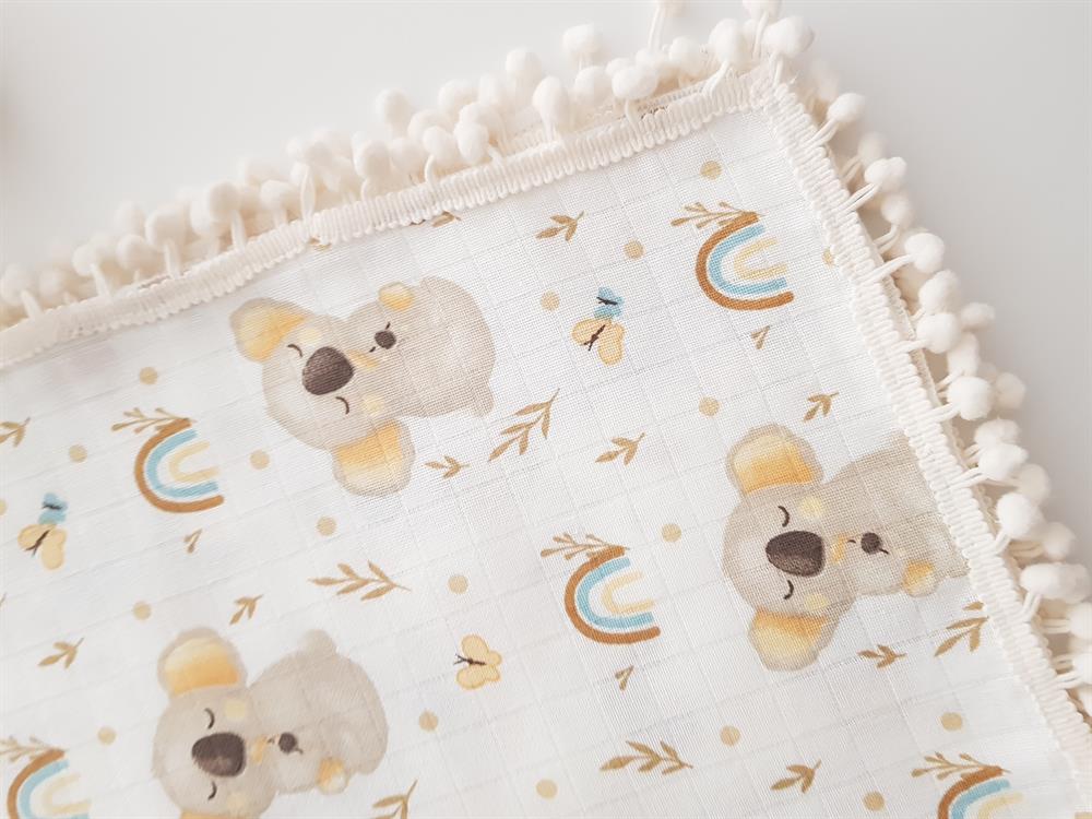 Koala Ponponlu Müslin Bebek Battaniyesi 85x90