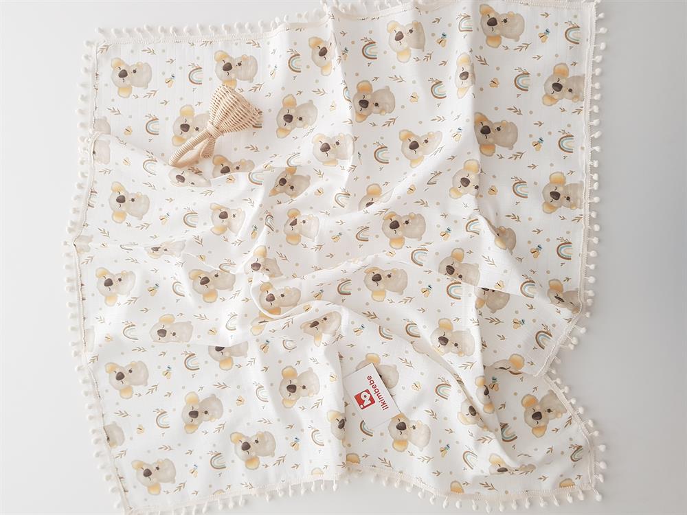 Koala Ponponlu Müslin Bebek Battaniyesi 85x90