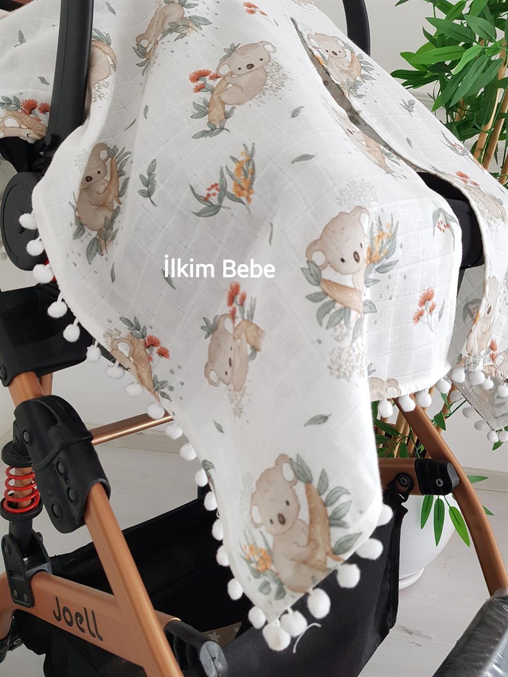 Koala Ponponlu Bebek Puset Örtüsü