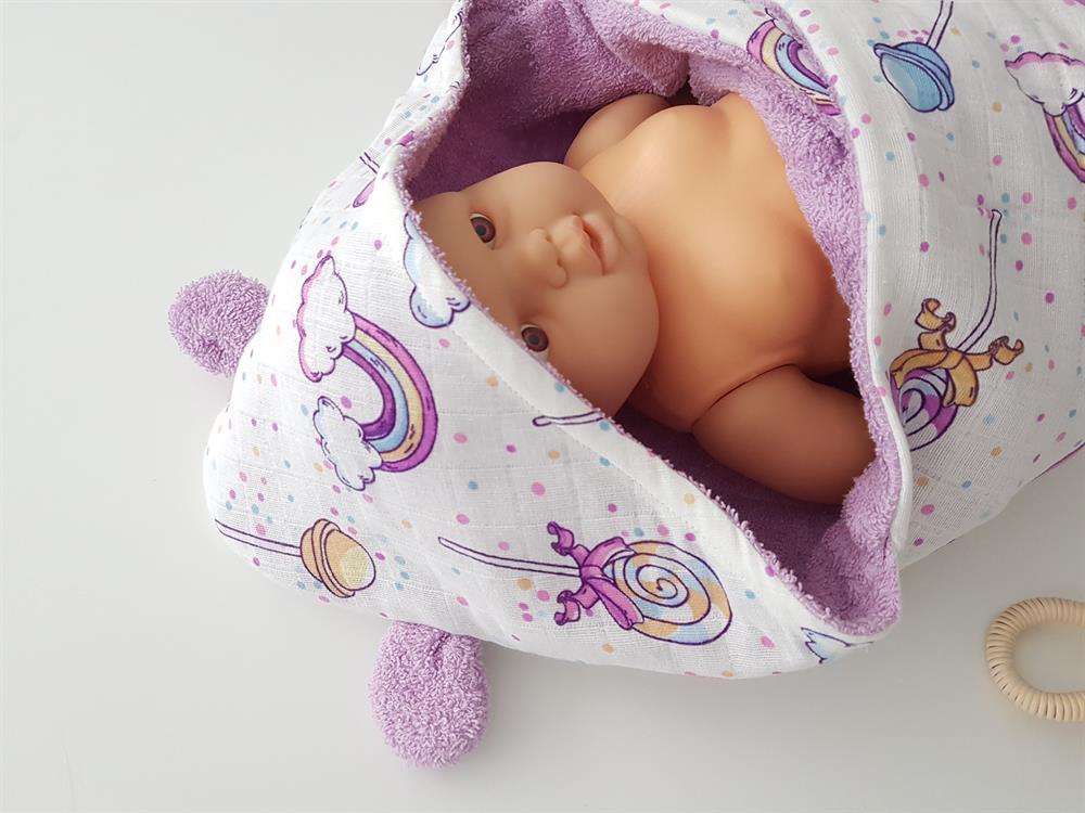 Lolipoplu Müslinli Çift Taraflı Kundak Bebek Havlusu 80x80