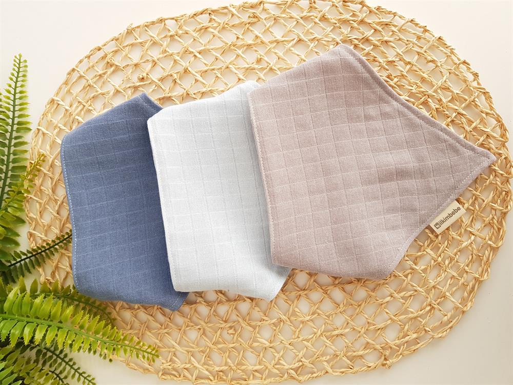 Çift Katlı Müslin Bebek 3lü Mama Önlüğü, Fular, Yakalık