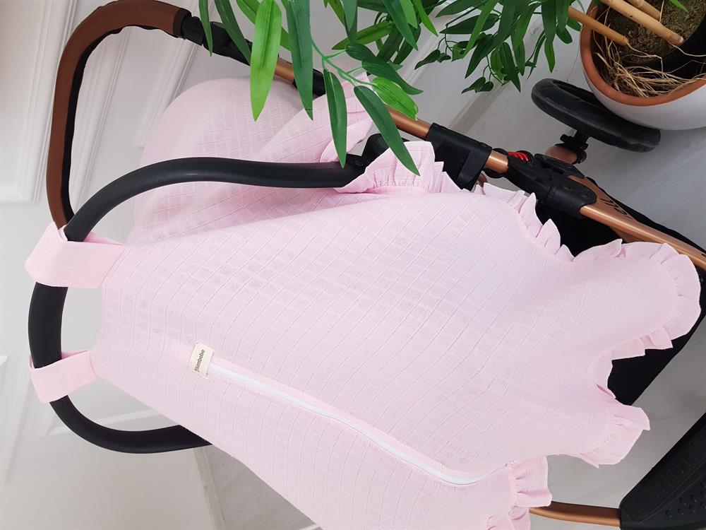 Müslin Fermuarlı Fırfırlı Bebek Puset Örtüsü