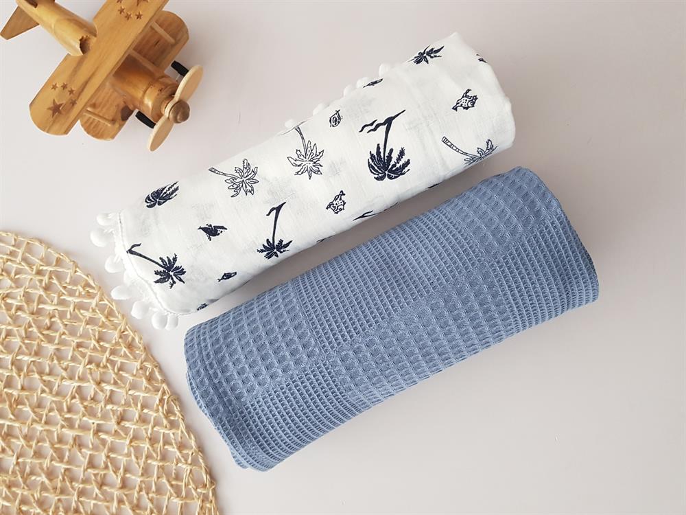 Palmiye Müslin Pike 2li Bebek Battaniyesi