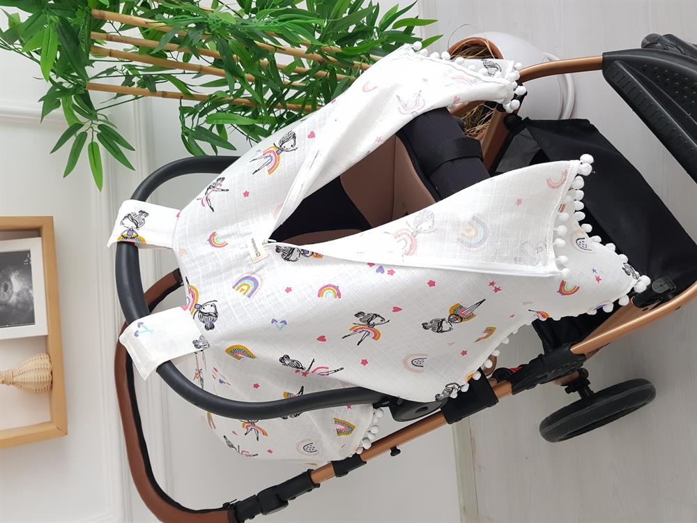 Peri Kızı Ponponlu Fermuarlı Bebek Puset Örtüsü