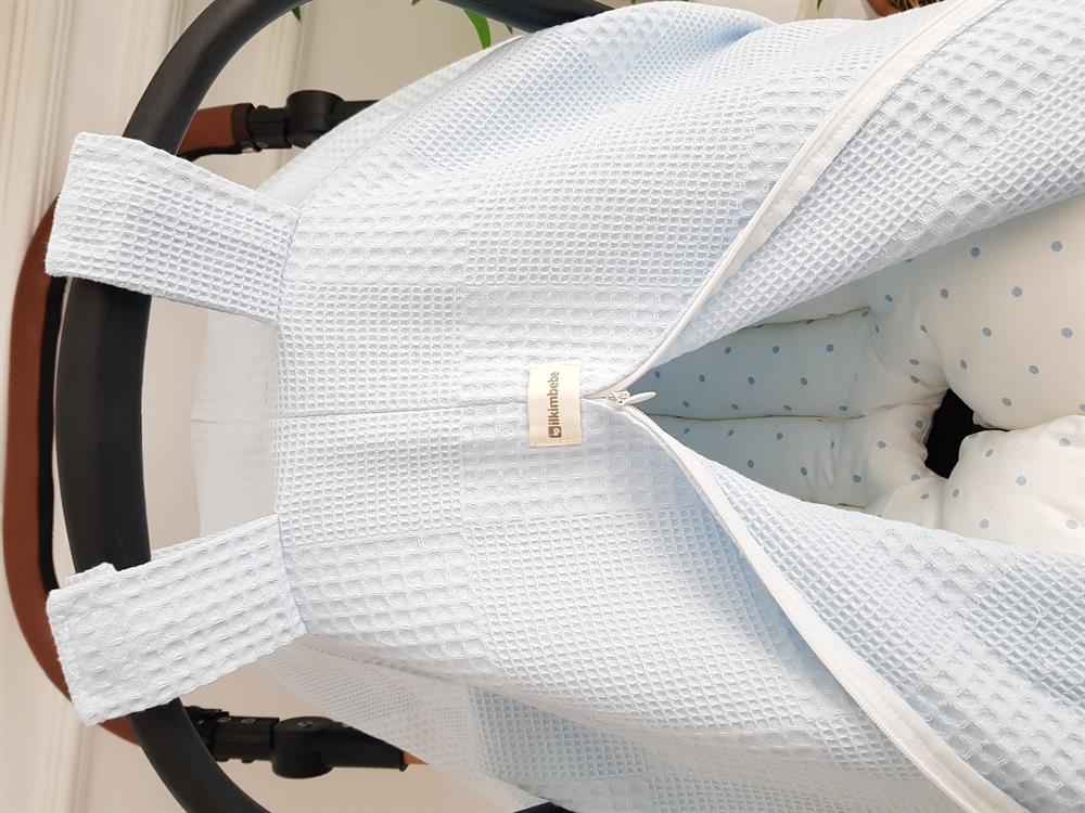 Ponponlu Pikeli Fermuarlı Bebek Puset Örtüsü ve Puanlı Puset Minderi