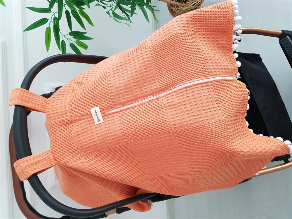 Ponponlu Pikeli Fermuarlı Bebek Puset Örtüsü ve Yıldızlı Puset Minderi