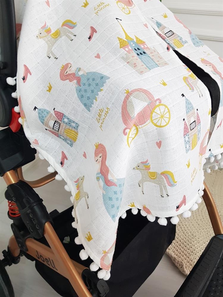 Prenses Ponponlu Bebek Puset Örtüsü